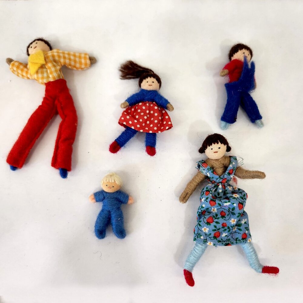Cute Little Handmade Poseable Doll Family Set of Five